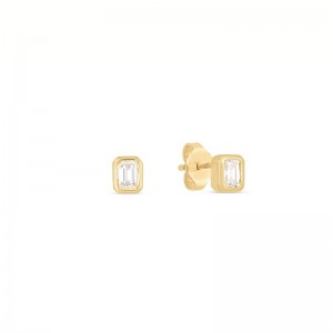 Roberto Coin 18K yellow gold Classic Diamond emerald cut bezel set stud earrings with 2 emerald cut diamonds weighing 0.35 carat total weight