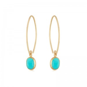 14K Yellow Gold 8.0 X 6.0Mm Oval Turquoise Simple Sweep Drop Earring By PD Collection