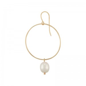 PD Collection 14K Yellow Gold Skinny Hoop With Pearl Drop Earrings