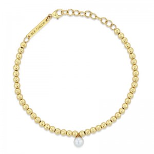 Zoe Chicco Pearl Charm Small Gold Bead Bracelet