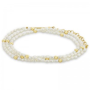 Zoe Chicco Gold Bead & Rice Pearl Triple Wrap Convertible Bracelet