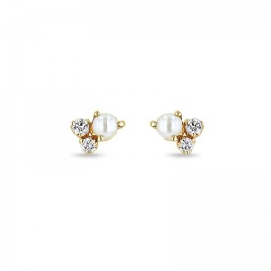 Zoe Chicco Mixed Prong Diamond & Pearl Cluster Stud Earrings