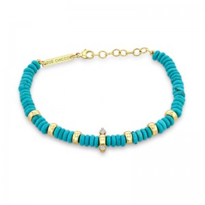 14K Yellow Gold Turquoise Rondelle Bead Bracelet