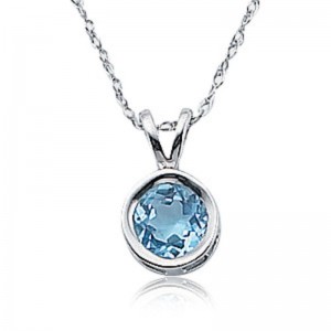Pd Collection Ss 6Mm Round Blue Topaz Pendant Necklace