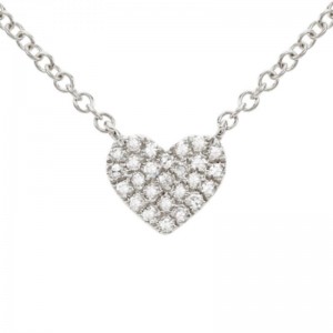 14K White Gold Full Pave Heart Necklace By PD Collection