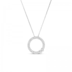 18K White Gold Love In Verona Pave Diamond Circle Necklace BY Roberto Coin