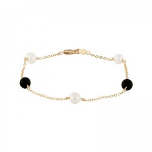 PD Collection 14K Yellow Gold Freshwater Pearls And Black Onyx Station Bracelet