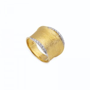 Marco Bicego 18K Yellow Gold Lunaria Collection .14Ctw  Diamond Pavé Medium Ring Size 7