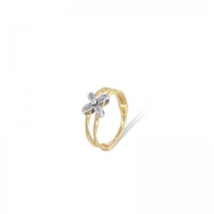 Marco Bicego Marrakech Onde Collection 18K Yellow And White Gold Ring With Two Diamond Flowers