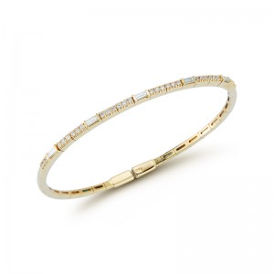 PD Collection 14K Yellow Gold Baguette And Round Cut Diamond Bangle