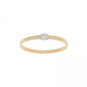PD Collection 14K White And Yellow Gold Station Pave Diamond Square On A Flexible Bangle