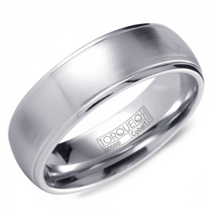 A white cobalt Torque band with a brushed center and line detailing.