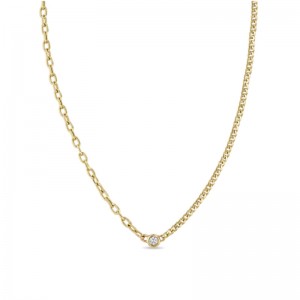 14k Floating Diamond Mixed XS Curb Chain & Small Square Oval Chain Necklace By Zoe Chicco