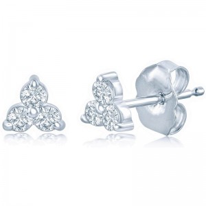 PD Collection 14k Diamond Three Stone Cluster Stud Earrings