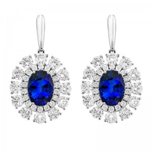 Providence Diamond Collection 18K White Gold Oval Sapphires Double Halo Drop Earrings