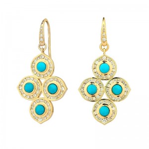 Mogul Kamala Turquoise Earrings With Champagne Diamonds 0.80Ctw