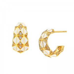Geometrix White Enamel Diamond Hoop Earrings