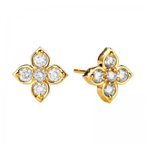 Jardin Four Leaf Stud Earrings With Champagne Diamonds 0.70Ctw