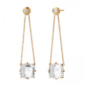 Mogul Chain Earrings With Rock Crystals And Champagne Diamonds 0.10Ctw