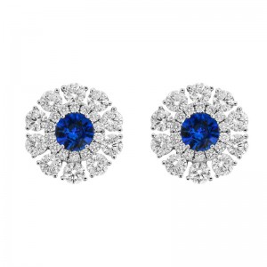 Providence Diamond Sapphire and Diamond Double Halo Earrings