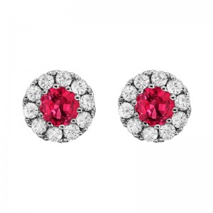 Providence Diamond Collection 18K White Gold Ruby and Diamond Halo Earrings