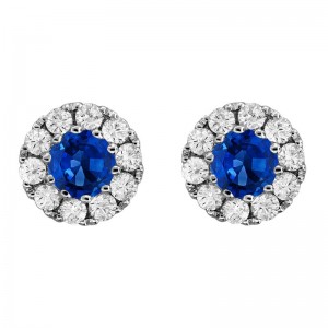 Providence Diamond Collection 18K White Gold Sapphire and Diamond Halo Earrings