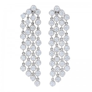 PD Collection 18K White Gold 4 Row Diamond Waterfall Stud Earrings