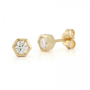 PD Collection 14k Yellow Gold Diamond Hexagon Stud Earrings