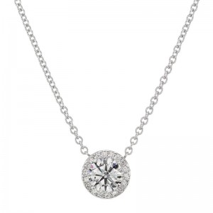Providence Diamond Collection Solitaire Diamond with Halo Pendant Necklace