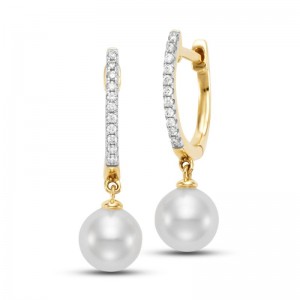 PD Collection 14k Diamond and Freshwater Pearl Huggies