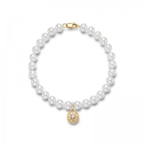 18K Yellow Gold Medallion Charm Pearl Bracelet By Pd Collection