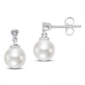 PD Collection Pearls Diamonds Drop Stud Earrings