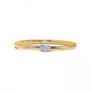 PD Collection 18K White And Yellow Gold Open Bangle With 18 Diamonds