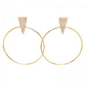 PD Collection 18K Yellow Gold Diamond Triangle Studs With Wire Hoop Earrings