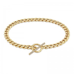 Zoe Chicco Medium Curb Chain Pave Diamond Toggle Bracelet