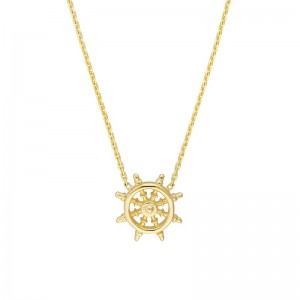 PD Collection 14k Yellow Gold Ship Wheel Necklace