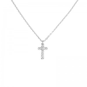 PD Collection 14K White Gold Diamond Mini Cross Pendant Necklace