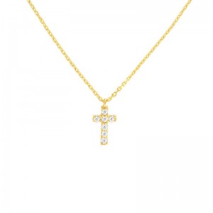 PD Collection 14K Yellow Gold Diamond Mini Cross Pendent Necklace
