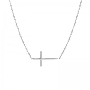 PD Collection 14K White Gold Sideways Mini Cross Necklace