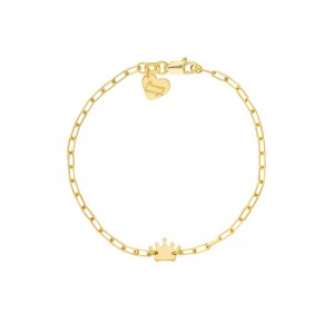 PD Collection 14K Yellow Gold Kids Paper Clip Chain With Crown Bracelet