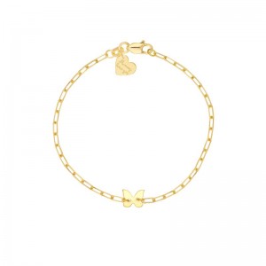 PD Collection 14K Yellow Gold Kids Paperclip With Butterfly Bracelet