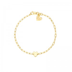 PD Collection 14K Yellow Gold Kids Paperclip Chain With Heart Bracelet