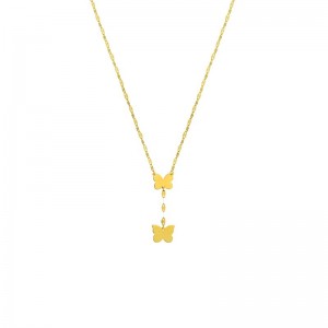 PD Collection 14K Yellow Gold Two Butterefly Charm Necklace 15