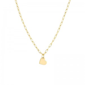 14K Yellow Gold Paperclip with Dangling Heart Necklace BY PD Collection