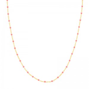 14K Yellow Gold Baby Pink Enamel Bead Necklace By PD Collection