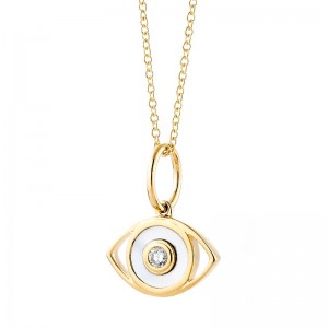 Syna 18K Diamond Evil Eye Pendant With Mother Of Pearl