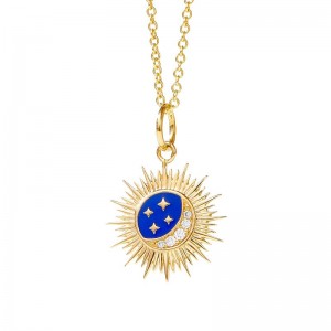 Cosmic Blue Enamel Sun And Moon Charm With Champagne Diamonds