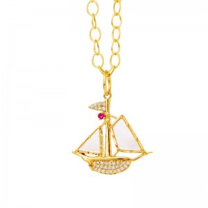 Mother Of Pearl Boat Charm With Champagne Diamonds