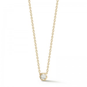 14k Yellow Gold Diamond Hexagon Bezel Necklace BY PD Collection