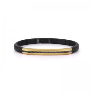 Roberto Demeglio Gold Bar Black Ceramic Stretch Bracelet